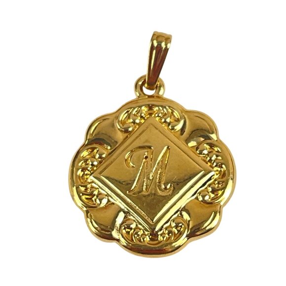 Avon Sparkle Pendant Initial M 1988 Gold-Tone Pendant With Ornate Diamond-Shaped - Picture 5 of 7